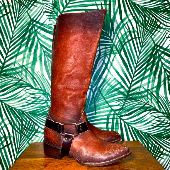 Freebird Philly Rust Brown Distressed Leather Harness Riding Boots Women’s 9 - Picture 1 of 14